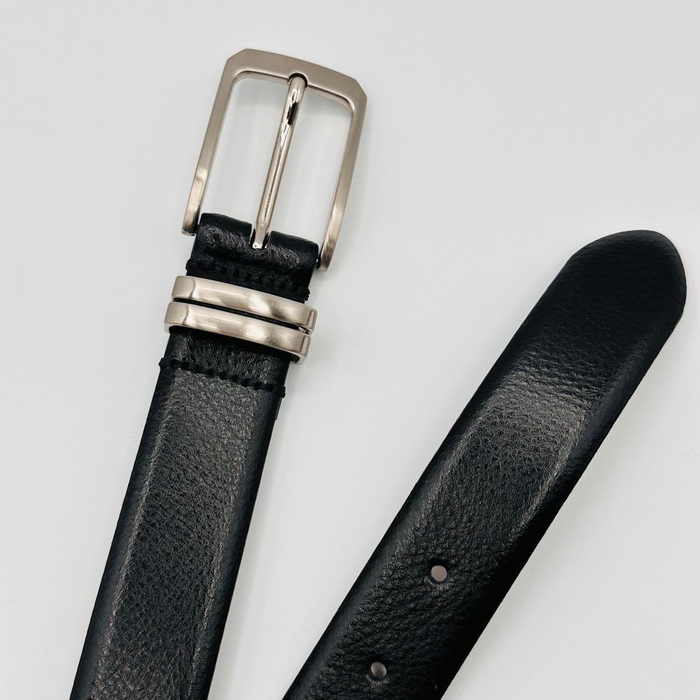 JOSEPH BANKS Mens Black Genuine Leather Belt Silver Buckle Handcrafted Italy 38